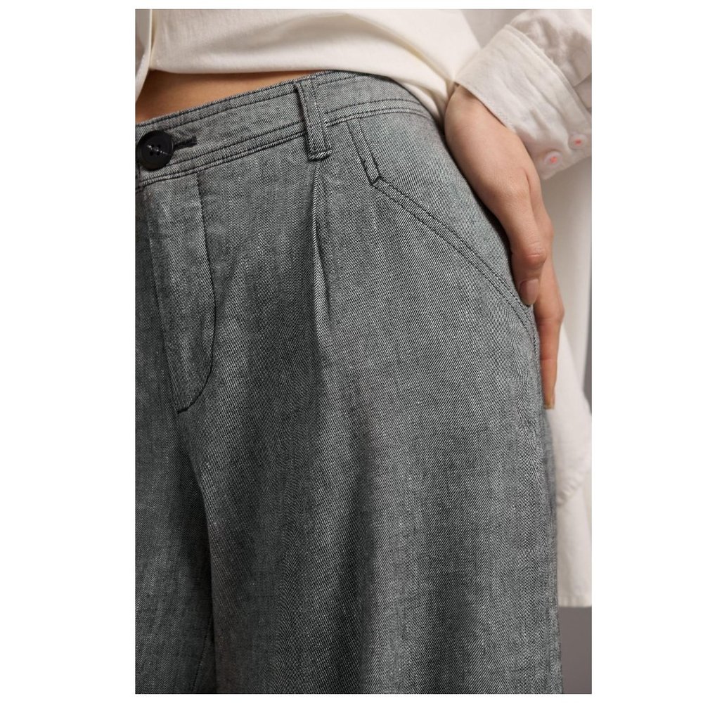 Anthropologie Linen Low-Rise Wide Leg Pants Gray Black - Size 12 - Picture 3 of 15